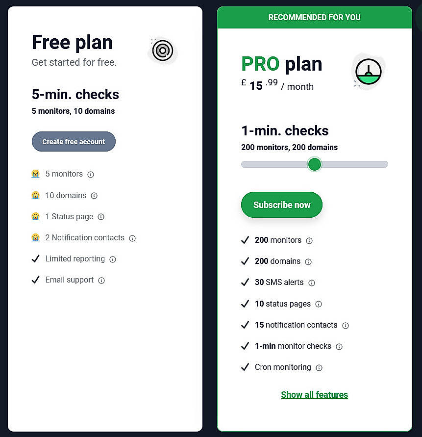 Pricing screenshot