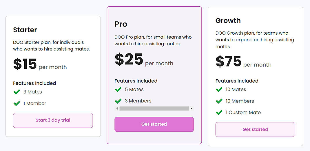 Pricing screenshot