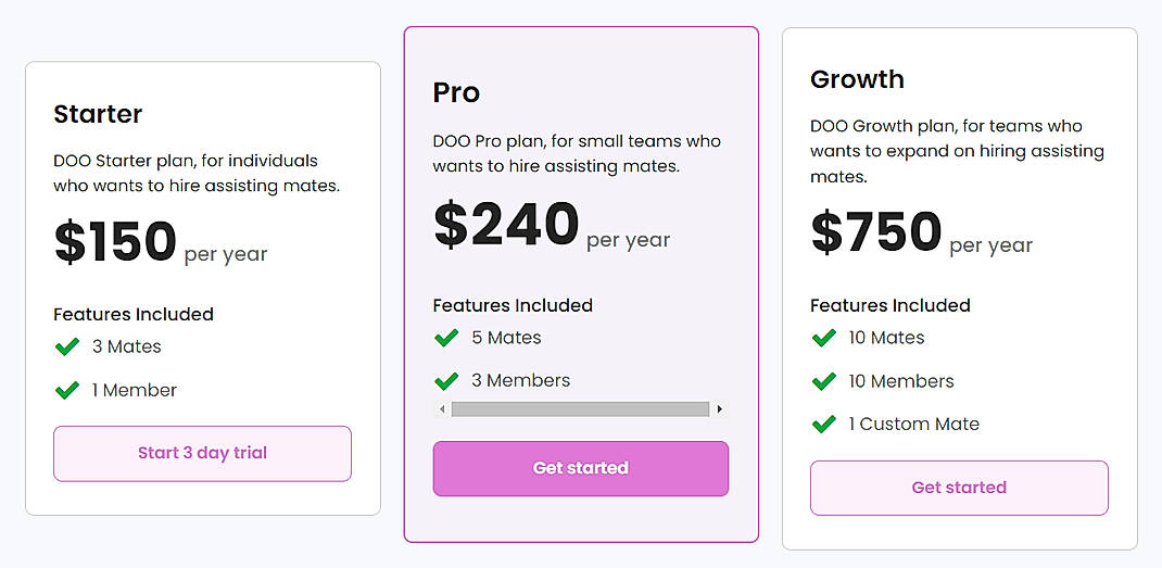 Pricing screenshot
