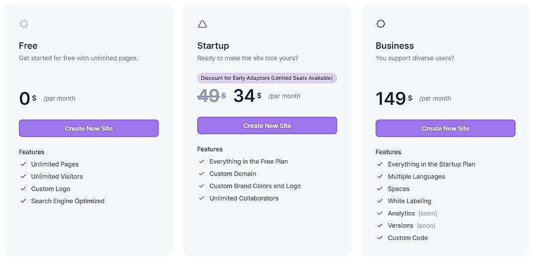 Pricing screenshot