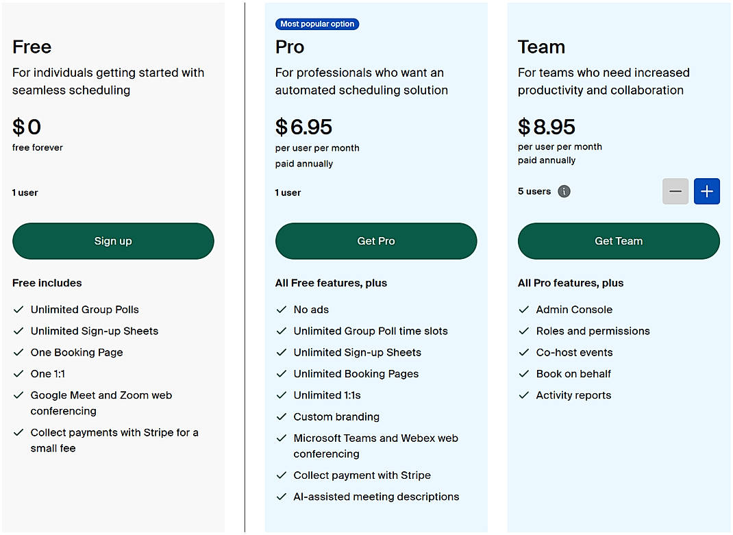 Pricing screenshot