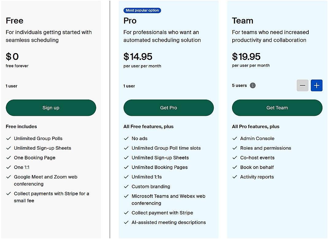 Pricing screenshot