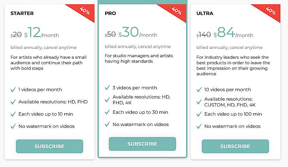 Pricing screenshot