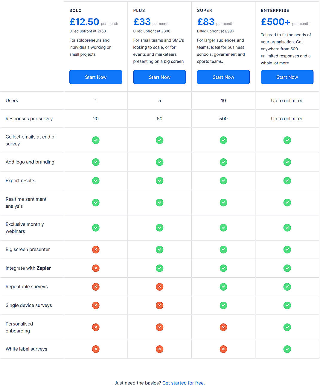 Pricing screenshot