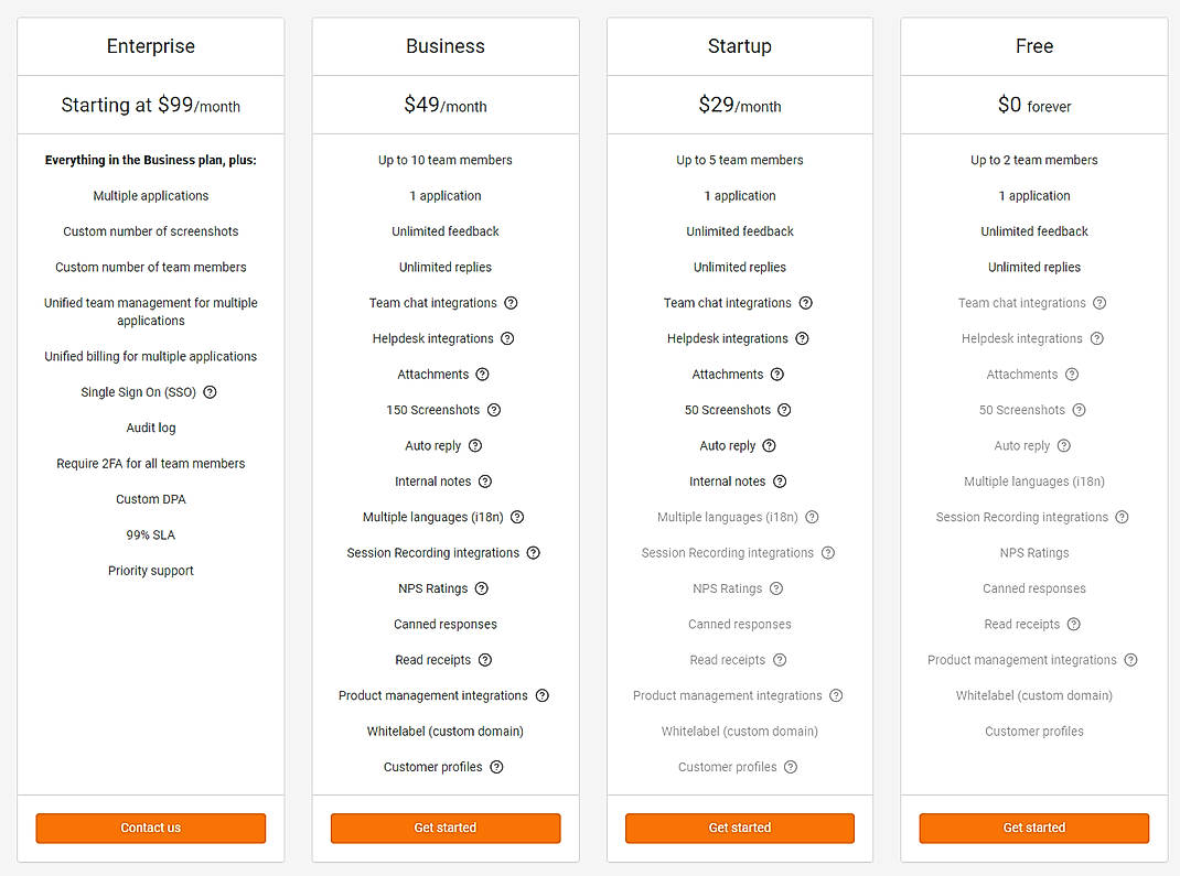 Pricing screenshot