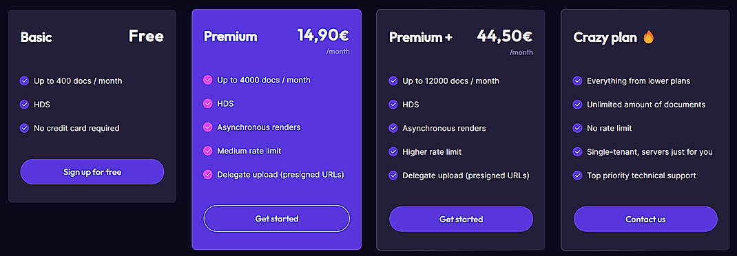 Pricing screenshot