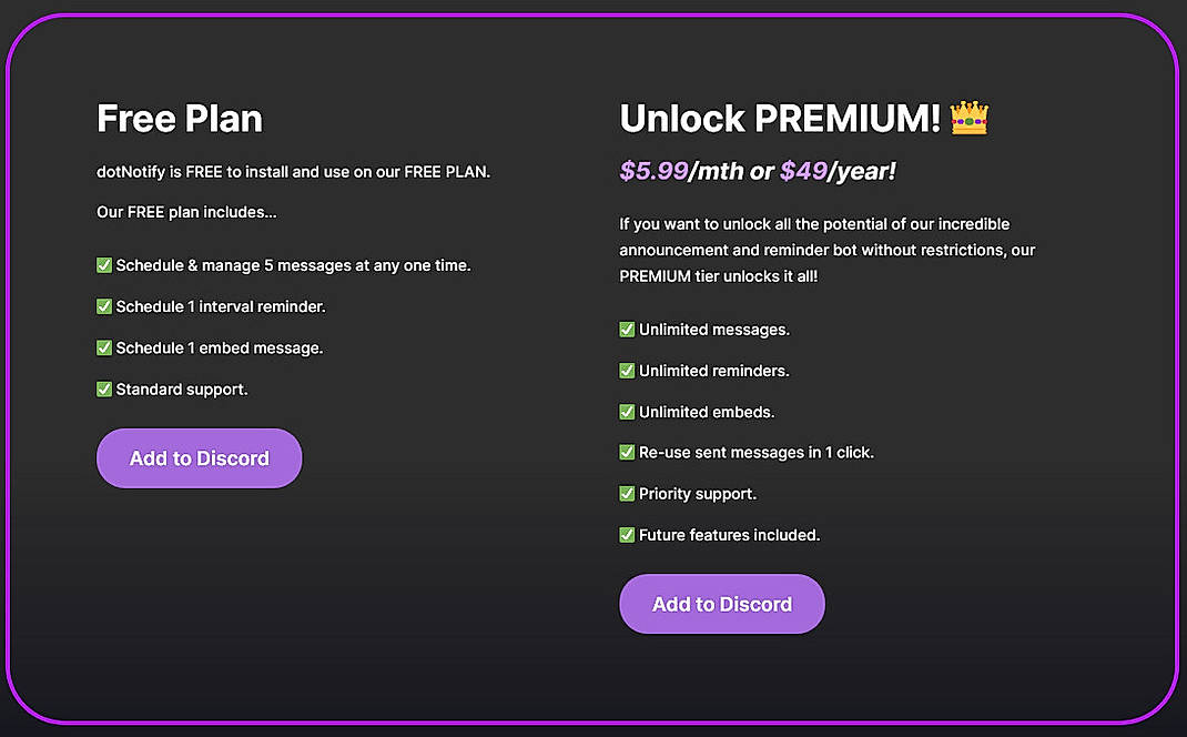 Pricing screenshot