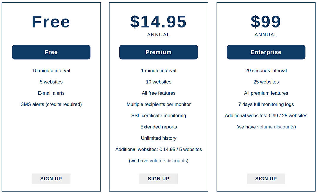 Pricing screenshot
