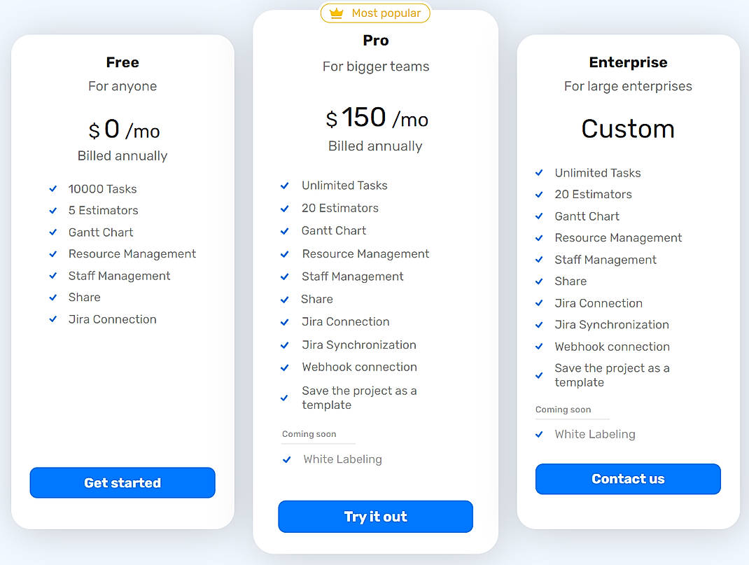Pricing screenshot