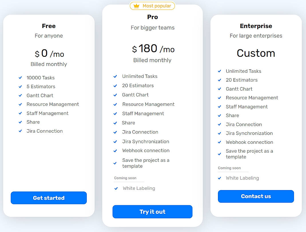 Pricing screenshot