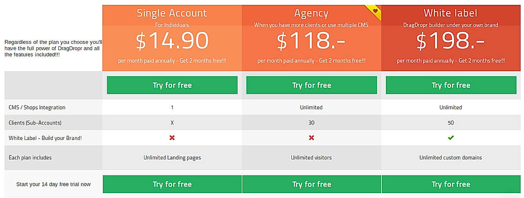 Pricing screenshot