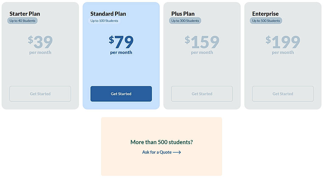 Pricing screenshot