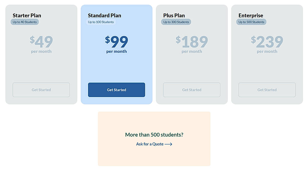 Pricing screenshot