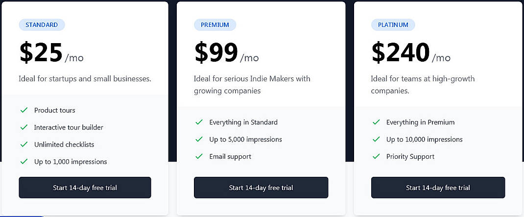 Pricing screenshot