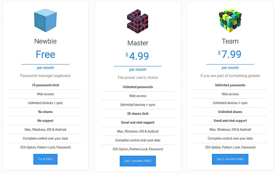 Pricing screenshot
