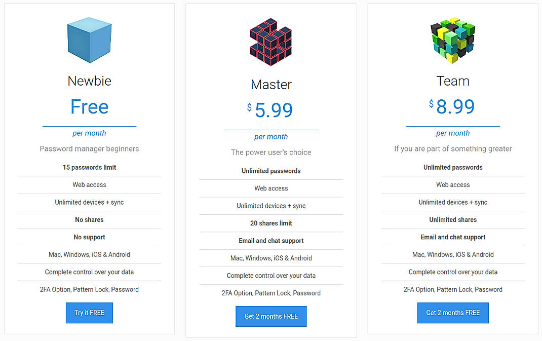 Pricing screenshot