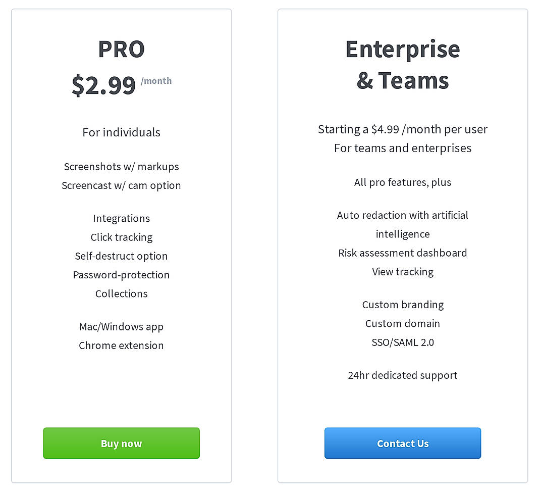 Pricing screenshot