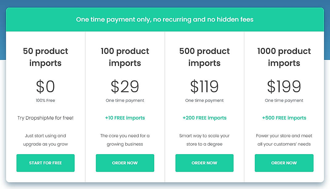 Pricing screenshot