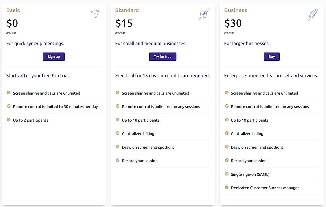 Pricing screenshot