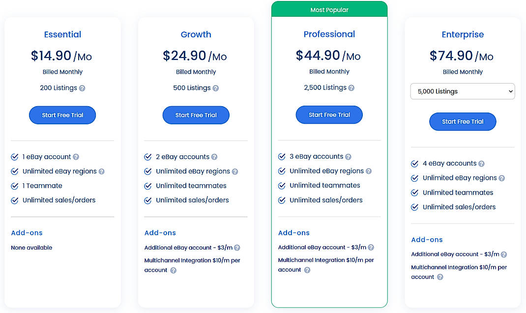 Pricing screenshot