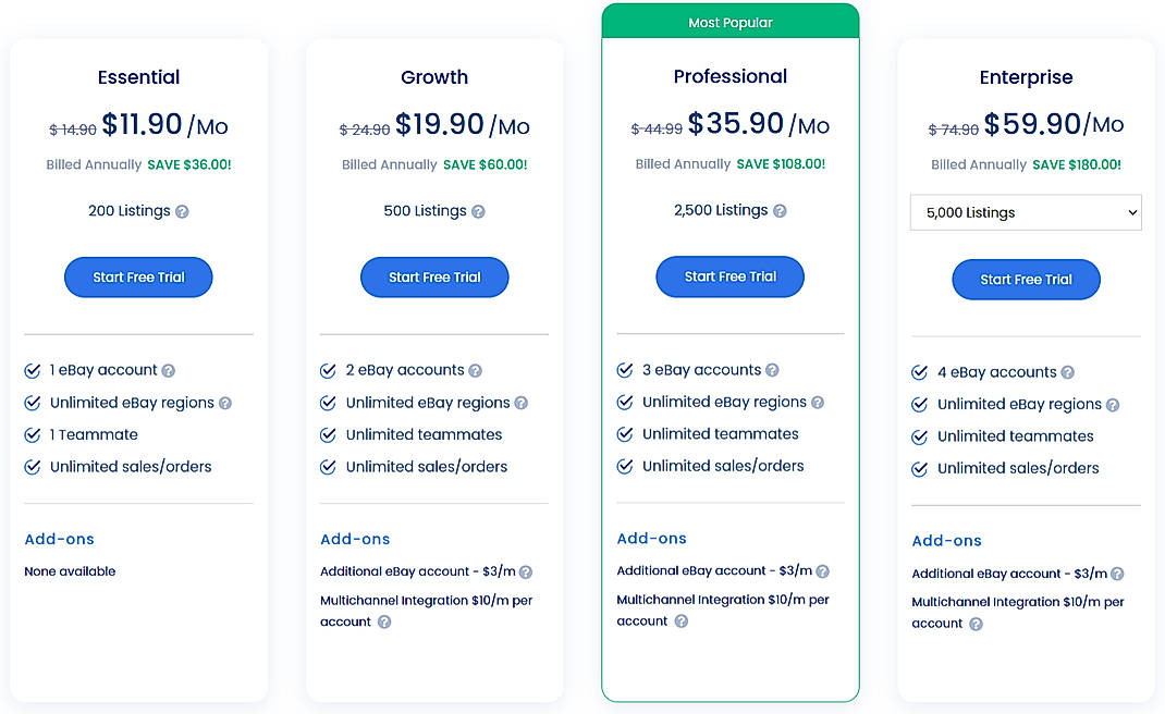 Pricing screenshot
