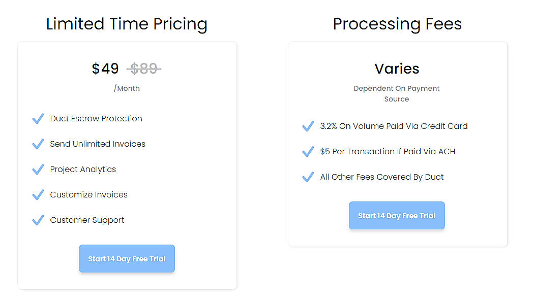 Pricing screenshot