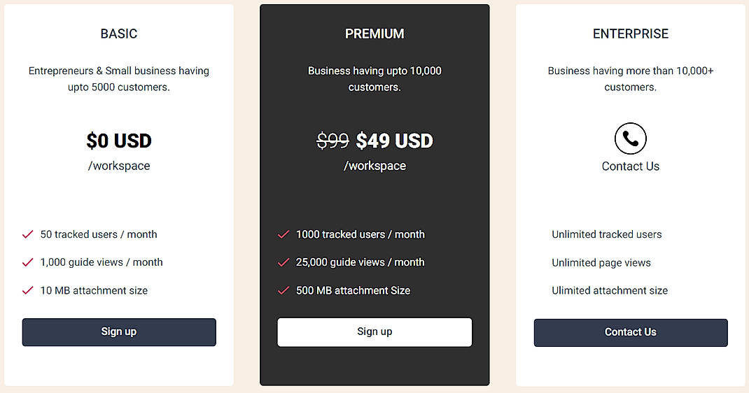 Pricing screenshot