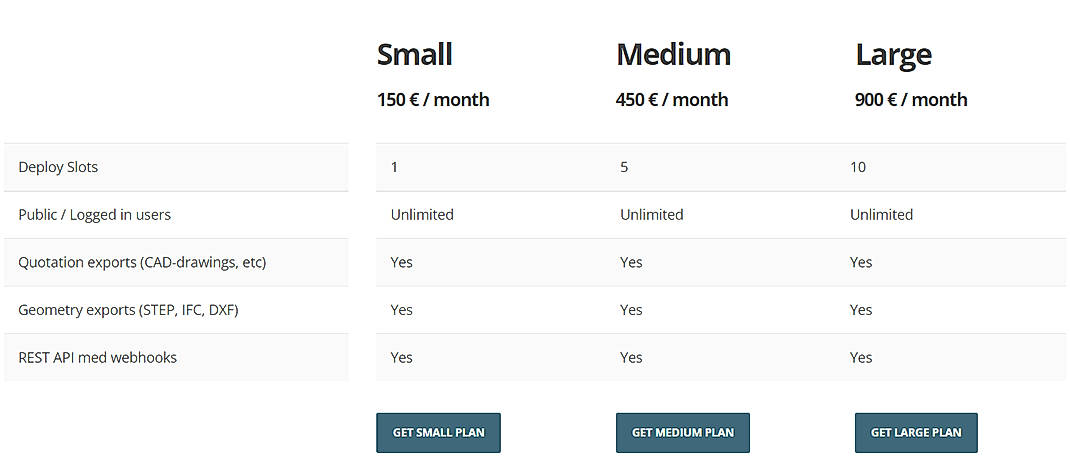 Pricing screenshot