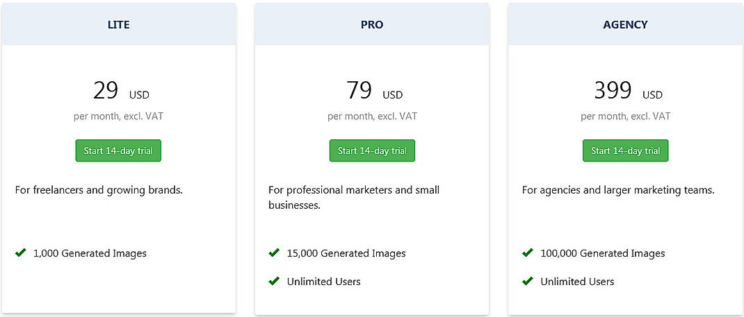 Pricing screenshot