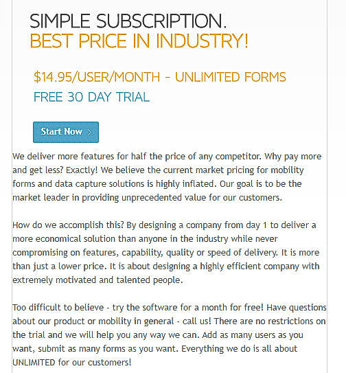 Pricing screenshot