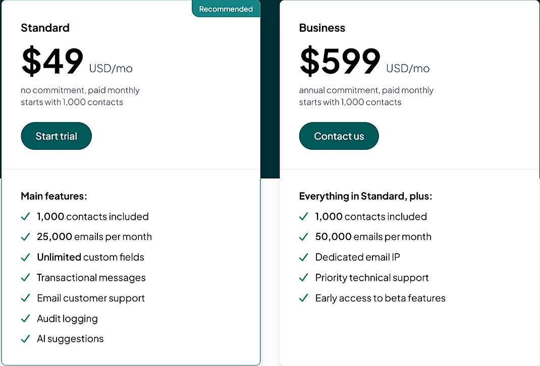 Pricing screenshot