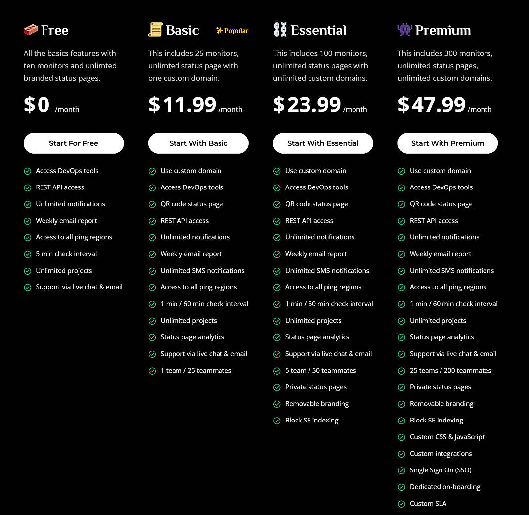 Pricing screenshot