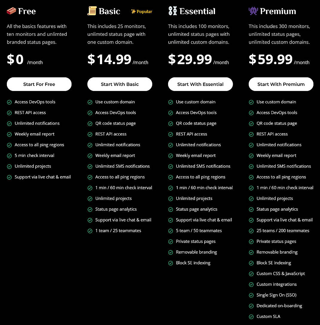 Pricing screenshot