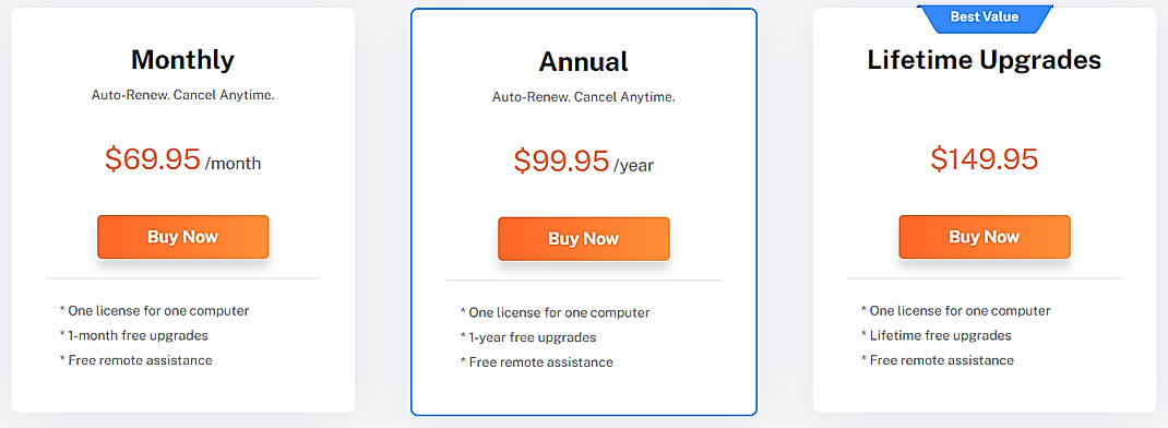 Pricing screenshot