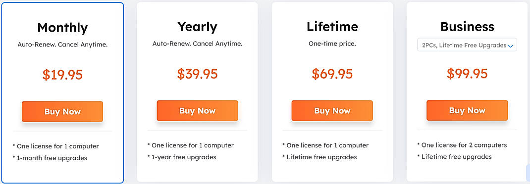 Pricing screenshot
