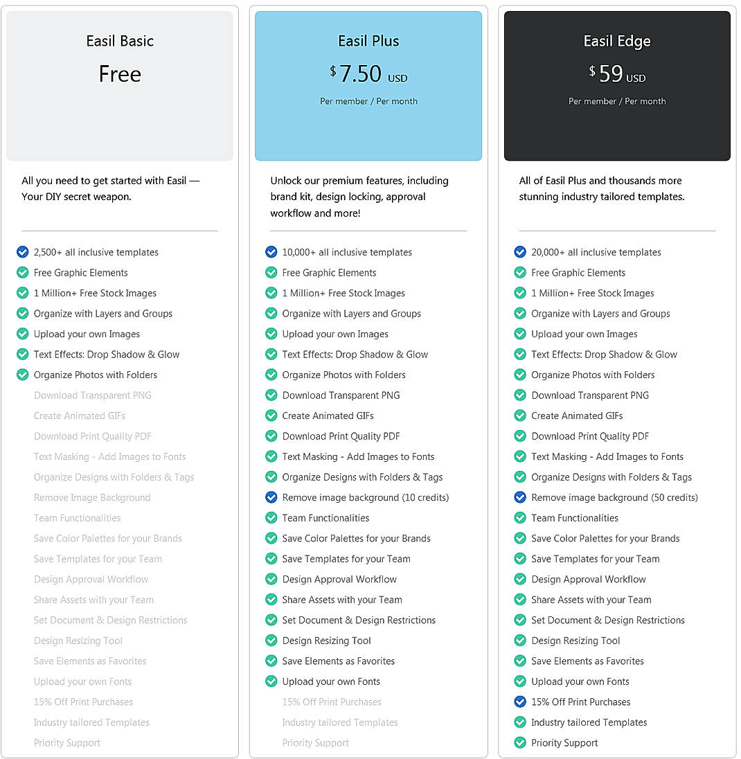 Pricing screenshot