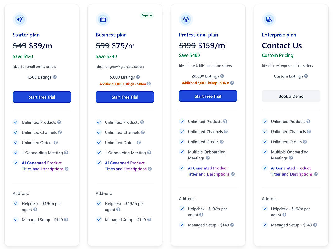 Pricing screenshot