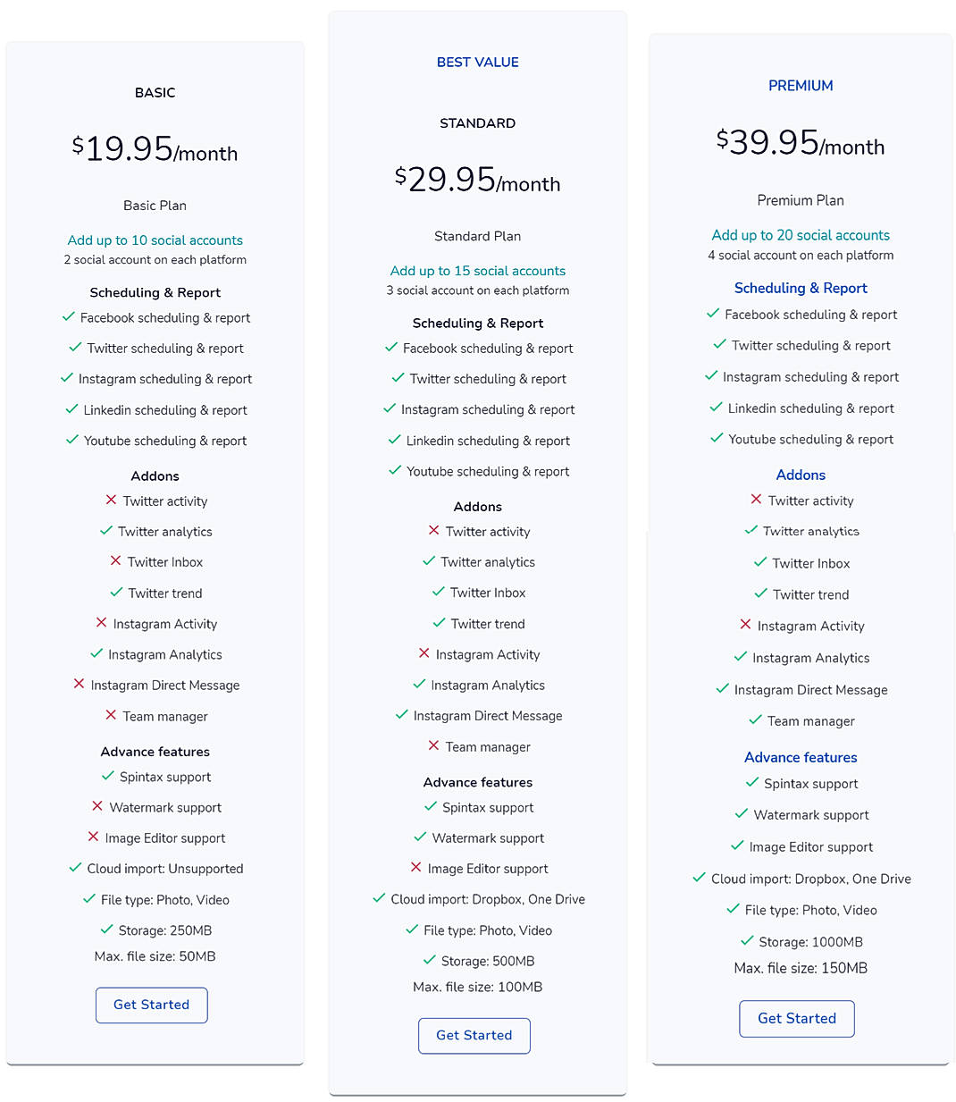 Pricing screenshot