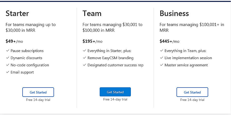 Pricing screenshot