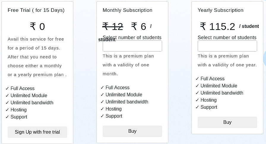 Pricing screenshot