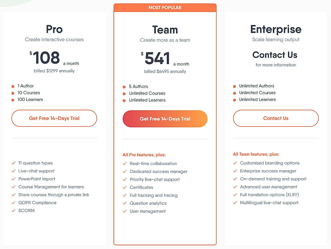 Pricing screenshot