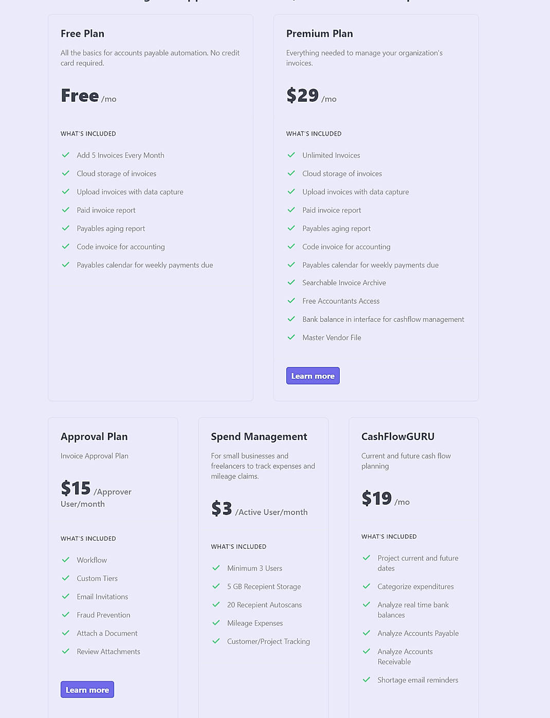 Pricing screenshot