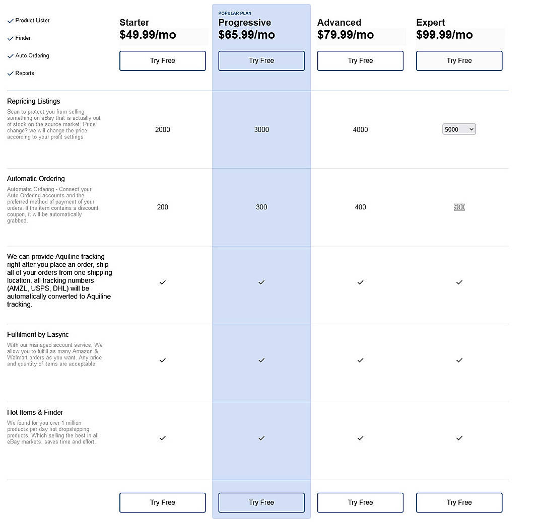 Pricing screenshot