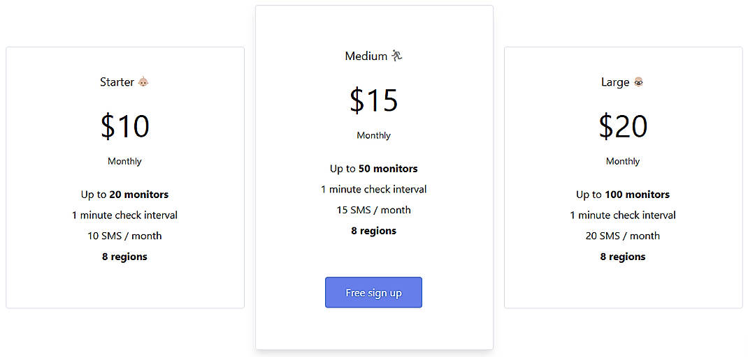 Pricing screenshot