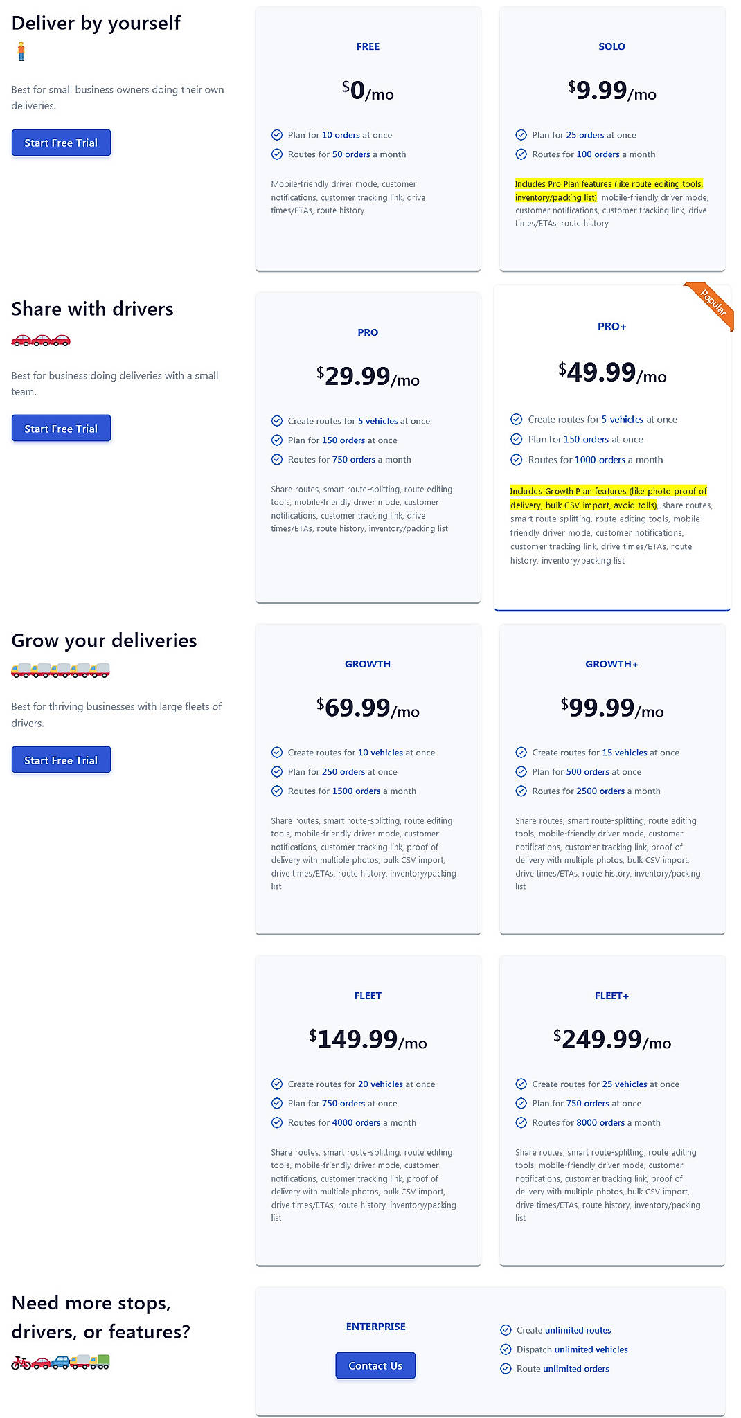Pricing screenshot