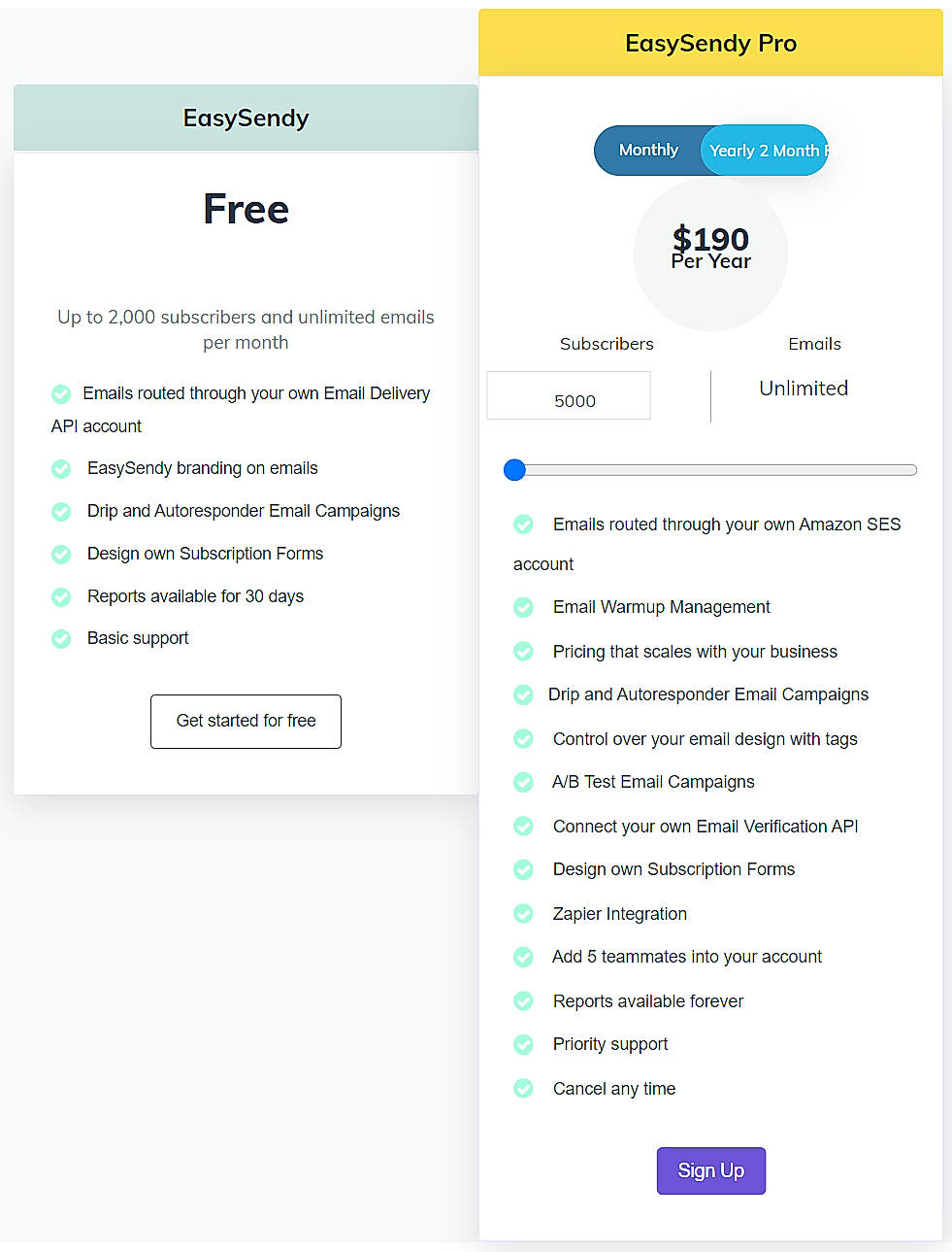 Pricing screenshot