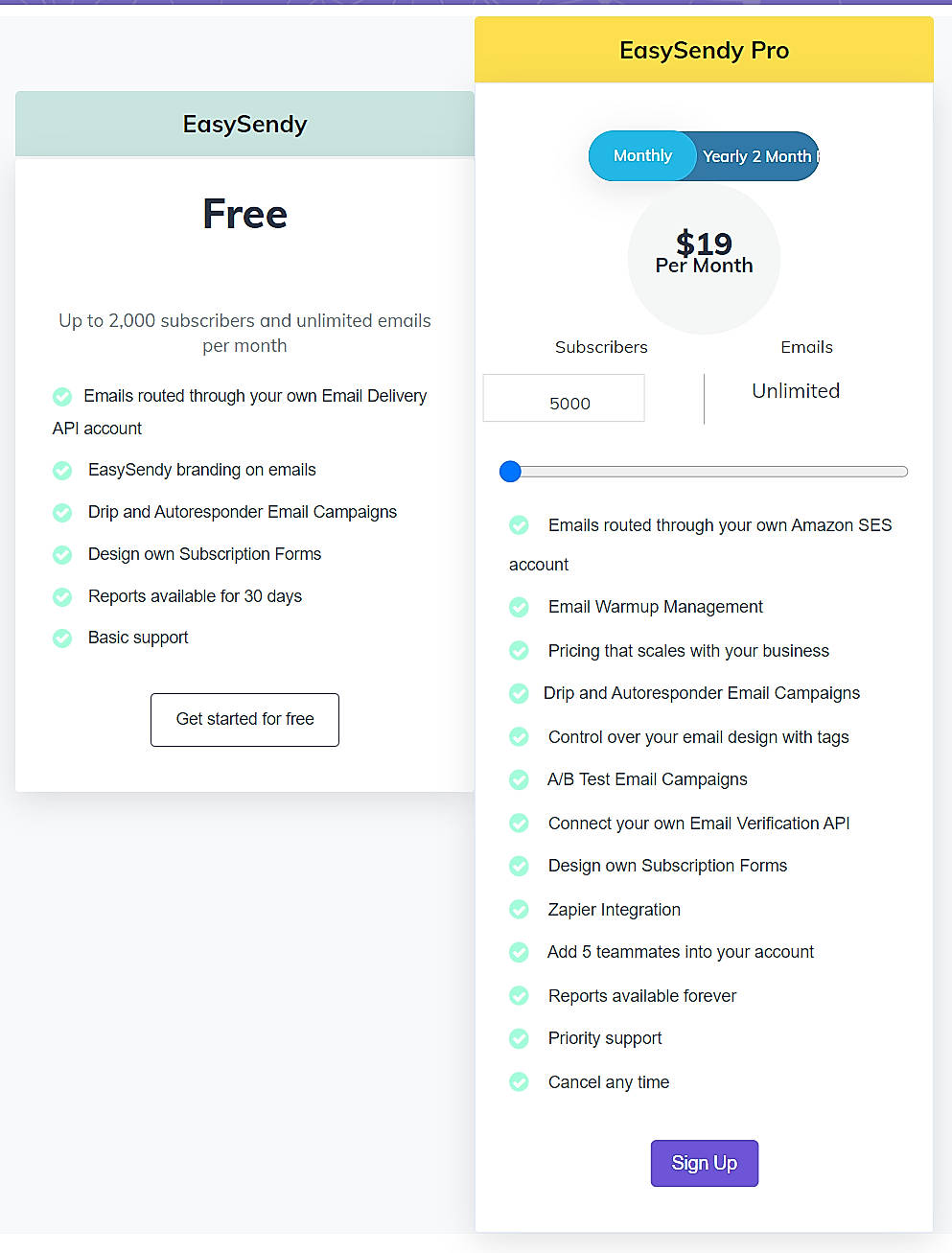 Pricing screenshot