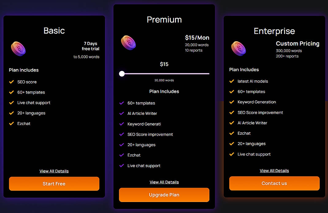 Pricing screenshot