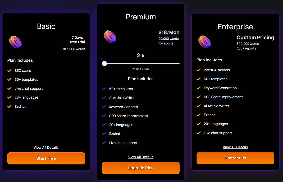 Pricing screenshot