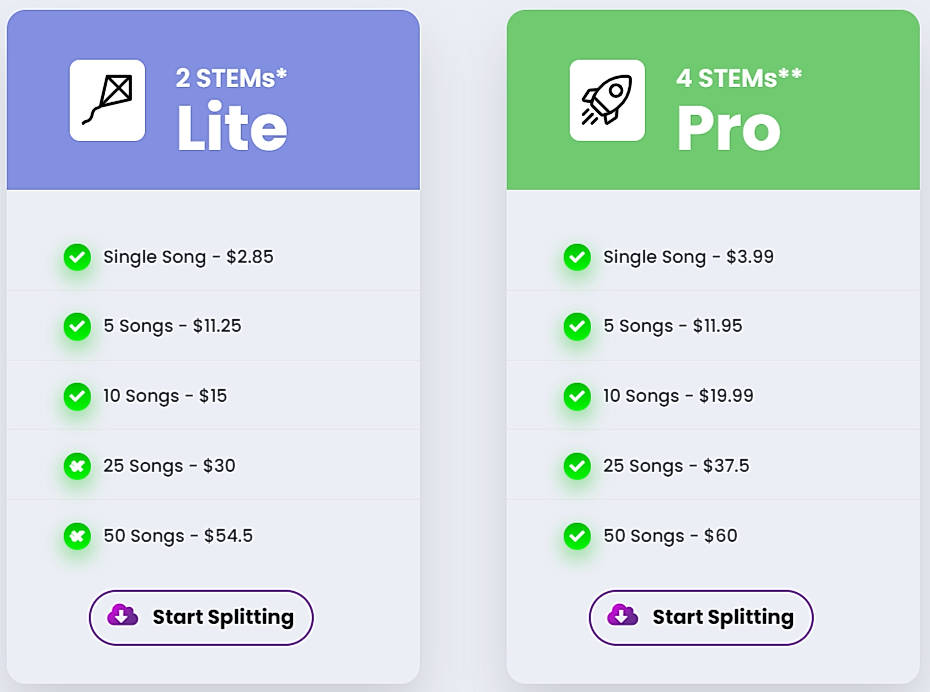 Pricing screenshot